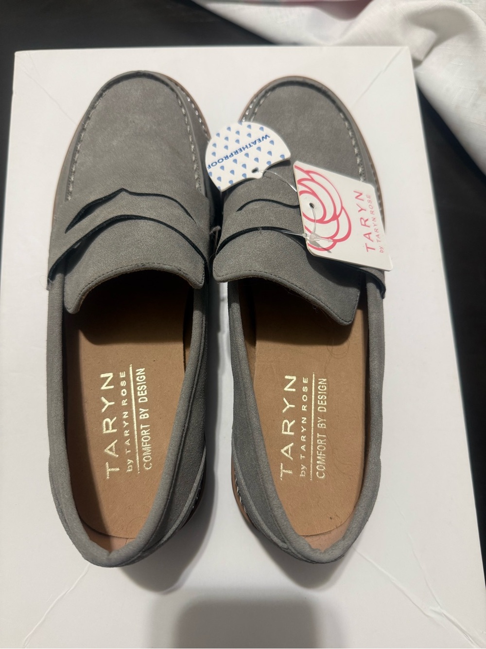 Taryn Rose Grey Suede Penny Loafers